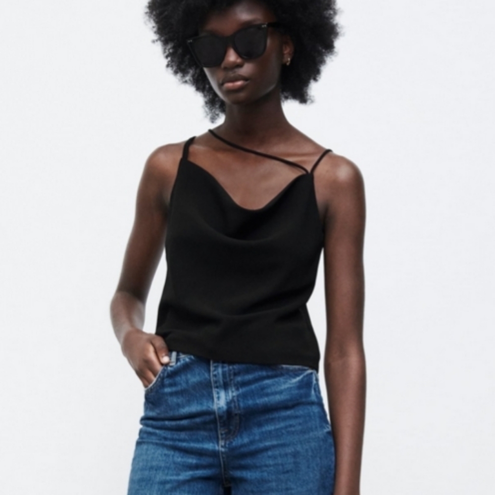 NWT ZARA Multiposition Strap Tank Top Small in Black